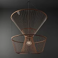 Copper Metal Frame Double Layer Cone Shaped Wire Mesh Chandelier With Central Bulb 3d model