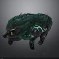 Mythical Bear Like Creature With Green Fur Blue Glowing Patterns And Spikes