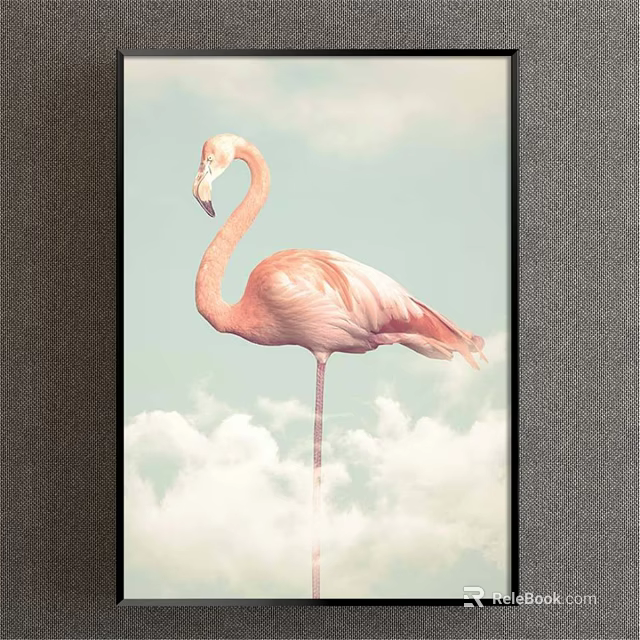 Artistic Decorative Pink Flamingo Animal Painting with Sky and Clouds Background 3d model 