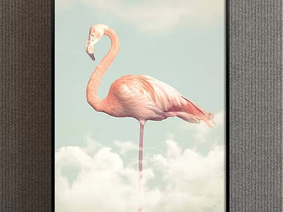 Artistic Decorative Pink Flamingo Animal Painting with Sky and Clouds Background 3d model