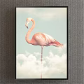 Artistic Decorative Pink Flamingo Animal Painting with Sky and Clouds Background