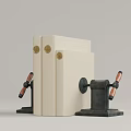 White Folders With Gold Circular Emblems And Black Bookends With Red Handles