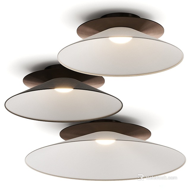 Modern Ceiling Lights with White Shades and Dark Brown Tops Illuminated for Contemporary Interior Design 3d model 