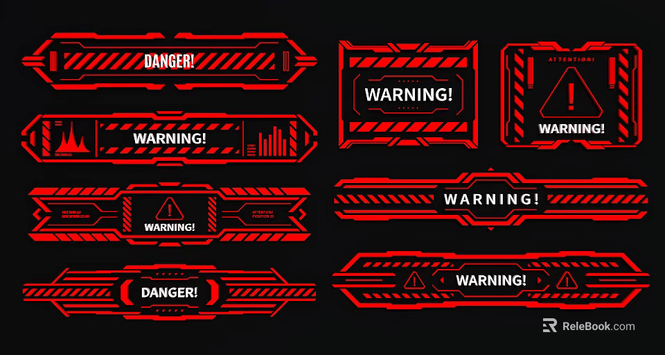 Red and Black Warning Danger Sign Decorative Pendants with Geometric Lines and Stripes 3d model 