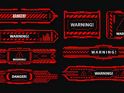Red and Black Warning Danger Sign Decorative Pendants with Geometric Lines and Stripes 3d model