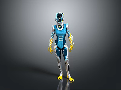 Futuristic Sci-Fi Character With Blue Silver Armor And Yellow Gloves Boots 3D Rendering 3d model