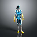 Futuristic Sci-Fi Character With Blue Silver Armor And Yellow Gloves Boots 3D Rendering