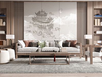 New Chinese Style Living Room Sofa Coffee Table Combination model