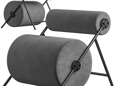 Modern Gray Leisure Chair With Cylindrical Cushion And Black Metal Frame 3d model