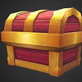Decorative Home Storage Treasure Chest With Golden Wing Design And Red Exterior