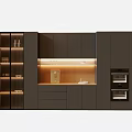 Modern Minimalist Wine Cabinet With Glass Doors And Built-in Ovens In Dark Kitchen Design