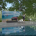 Audi A6 Avant Outdoor Showcase With Swimming Pool Woman Green Trees And White Chairs
