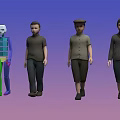 Men in Different Outfits Standing with Colorful Segmented Human Figure on Gradient Background