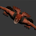 3D Anthropomorphic Character With Red Ears Animal Head And Dark Clothing Standing On Gray Background