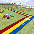 Outdoor Playground Equipment With Climbing Structures Swings And Colorful Turf Area