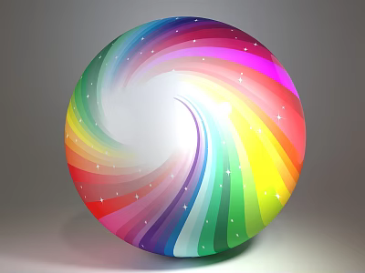 Rainbow Colored Spiral Decorative Ornament Set With Star Accents And Spherical Shape 3d model