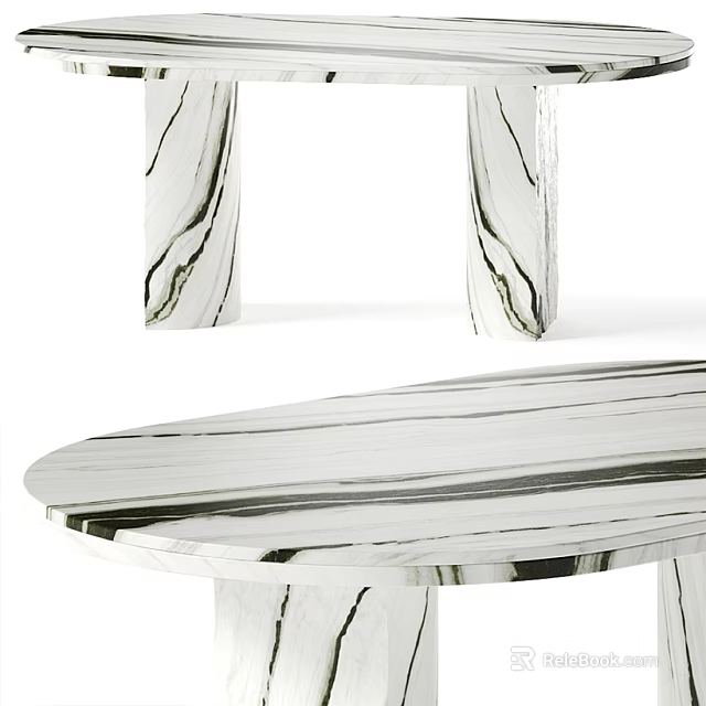 Sleek Modern Natural Marble Dining Table With Oval Top And Textured Legs 3d model 