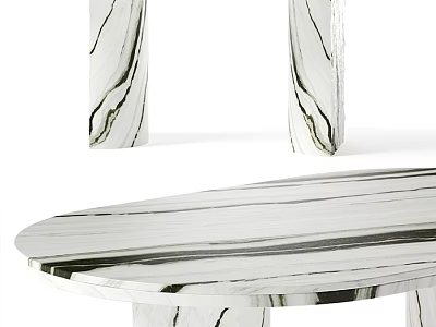 Sleek Modern Natural Marble Dining Table With Oval Top And Textured Legs 3d model