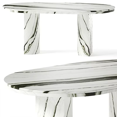 Sleek Modern Natural Marble Dining Table With Oval Top And Textured Legs 3d model