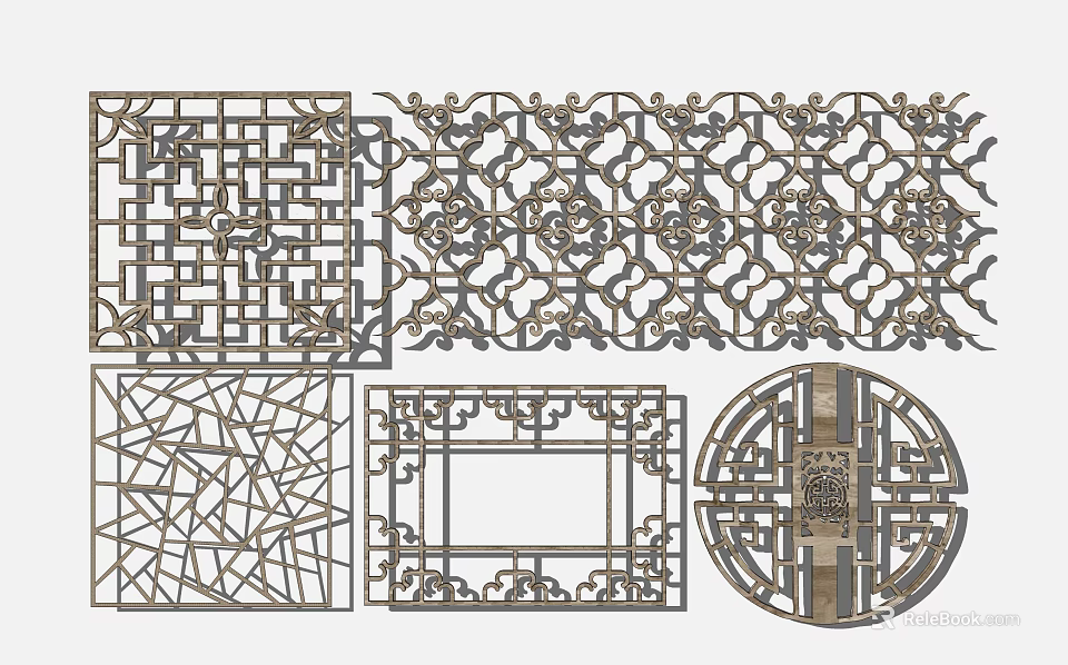 Traditional Lattice Window Design With Intricate Patterns Various Shapes And Geometric Styles 3d model 