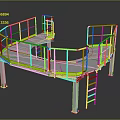 Industrial Metal Platform Structure With Yellow Railings Green Platform Curved Design And Ladder