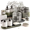 Bathroom Daily Cleaning Essentials Including Soap Dispensers Candles Towels Soap Bar And Decorative Tray