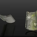 Old Roof Tiles With Moss Green And White Spots On Black Background