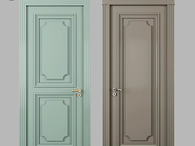 Modern Interior Hinged Door Design With Light Green and Gray Panels and Handles 3d model