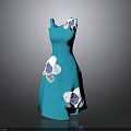 Elegant Stylish Turquoise Blue Dress With White And Blue Floral Embellishments