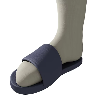 Dark Blue Slippers with Wide Strap and Flat Sole Displayed on Foot Model 3d model