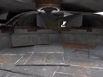 Industrial Interior Scene With Arch Roof Concrete Walls And Metal Flooring 3d model