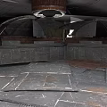 Industrial Interior Scene With Arch Roof Concrete Walls And Metal Flooring