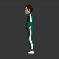 3D Character Model Wearing Green Tracksuit With White Stripes And White Shoes