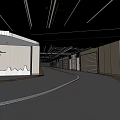Modern Parking Garage Interior With Curved Driveway LED Lighting And Smooth Concrete Flooring
