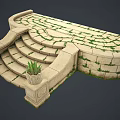 Curved Stone Staircase With Moss Covered Steps And Stone Planters With Plants