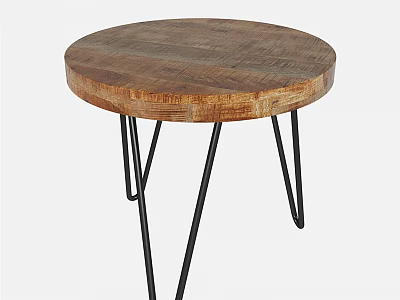 Round Minimalist Coffee Table With Rustic Wooden Top And Black Metal Legs 3d model