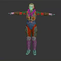 Futuristic Cyborg Character In Red Silver Armor With Extended Arms And Mechanical Design