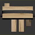 Wooden Robot Doll with Black Headphones and Simple Wooden Structure
