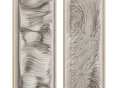 Two Piece 3D Textured Wavy Wall Art With Wooden Frame Design 3d model