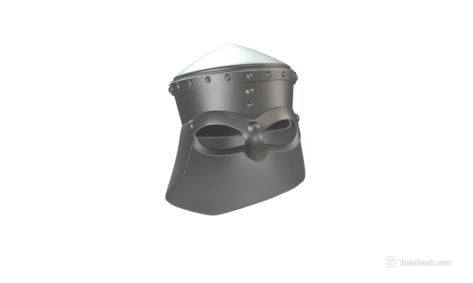 Medieval Metal Helmet With Face Mask And Riveted Design Historical Armor Piece 3d model 