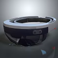 Modern VR Headset With White And Black Design Transparent Lenses And Gray Background Reflections