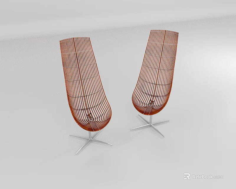 Brown Wicker Lounge Chairs With Sleek Metal Base And Modern Design 3d model 