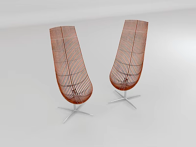 Brown Wicker Lounge Chairs With Sleek Metal Base And Modern Design 3d model