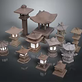 Traditional Japanese Stone Lanterns With Various Designs For Garden Decoration