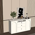 Modern Entryway Cabinet And Sideboard With Green Plant Decorative Painting And Glassware On Top