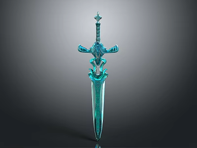 Teal Mythical Sword With Ornate Hilt And Decorative Blade Design 3d model