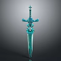 Teal Mythical Sword With Ornate Hilt And Decorative Blade Design