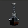 3D Rendered Warship With Blue Upper And Red Lower Hull