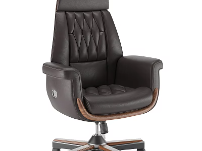 Leather Office Chair With Diamond Stitched Backrest And Wood Accent Armrests 3d model