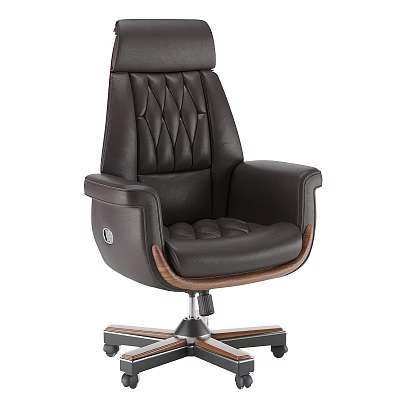 Leather Office Chair With Diamond Stitched Backrest And Wood Accent Armrests 3d model